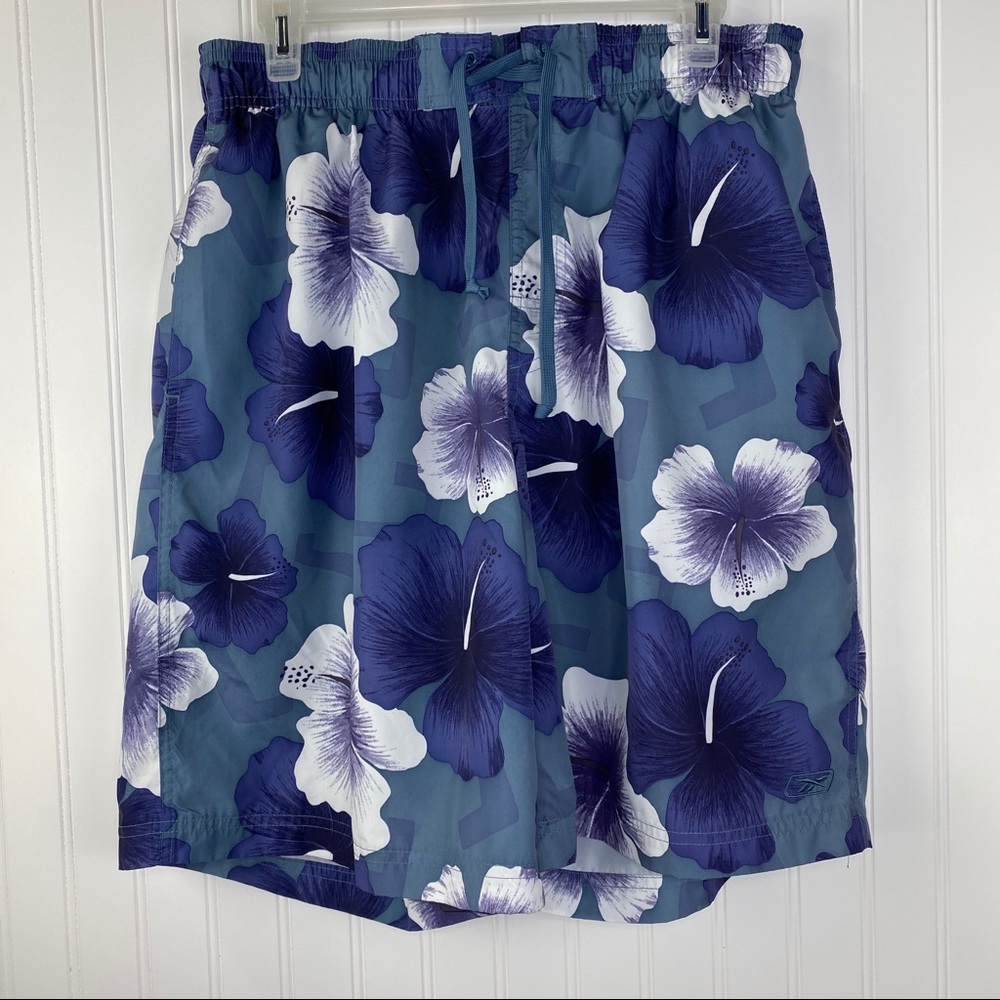 Reebok Men’s Purple Hawaiian Hibiscus Floral Swim Shorts Large